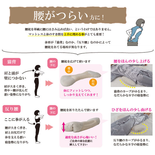 腰枕 足枕 ストレッチピロー 腰まくら 腰楽 猫背 反り腰 負担軽減 日本製 洗える