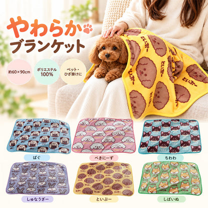 犬柄 なめらか ブランケット 60×90cm ペット用 ひざ掛け 子供用 ミニブランケット シュナウザー ペキニーズ チワワ パグ トイプードル 柴犬