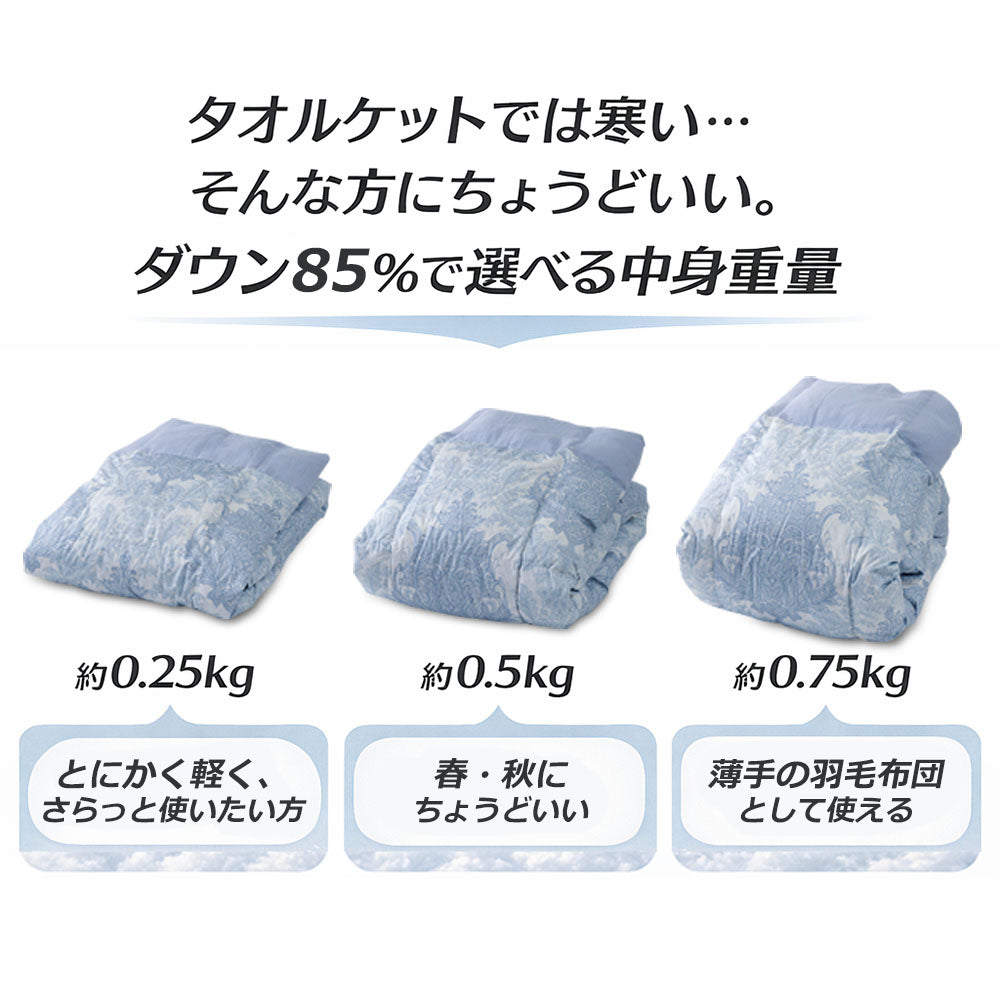 ダウンケット 夏用 羽毛布団 シングル ダウン 85％ 洗える 衿裏 肌面 ガーゼ