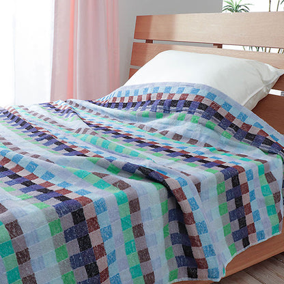 タオルケット チェック柄 綿100% 残糸 エコ 軽量 薄手 チェック ボーダー 速乾 夏用 シングル 140×190cm