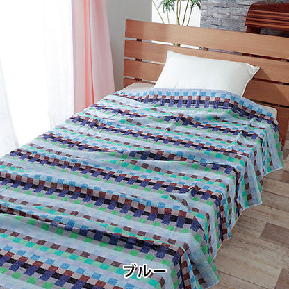 タオルケット チェック柄 綿100% 残糸 エコ 軽量 薄手 チェック ボーダー 速乾 夏用 シングル 140×190cm