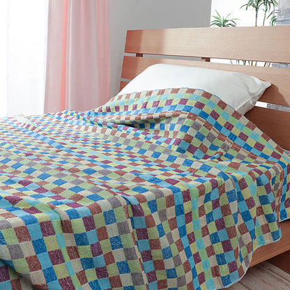 タオルケット チェック柄 綿100% 残糸 エコ 軽量 薄手 チェック ボーダー 速乾 夏用 シングル 140×190cm