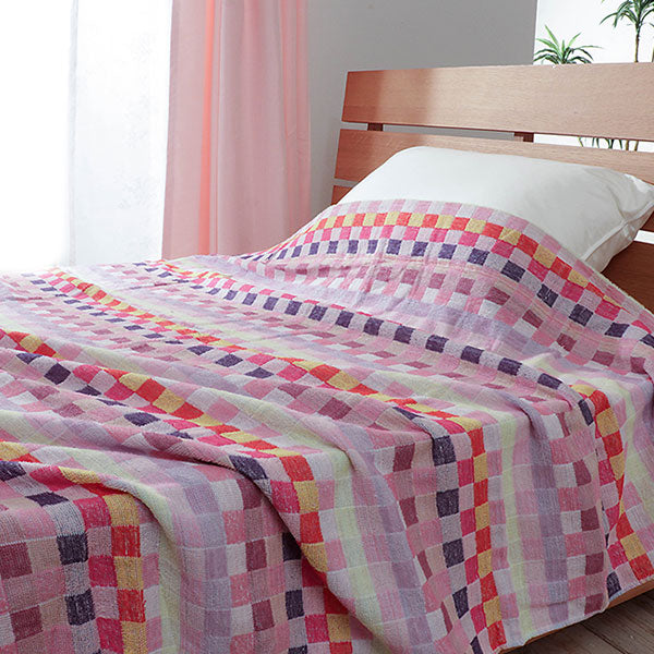 タオルケット チェック柄 綿100% 残糸 エコ 軽量 薄手 チェック ボーダー 速乾 夏用 シングル 140×190cm