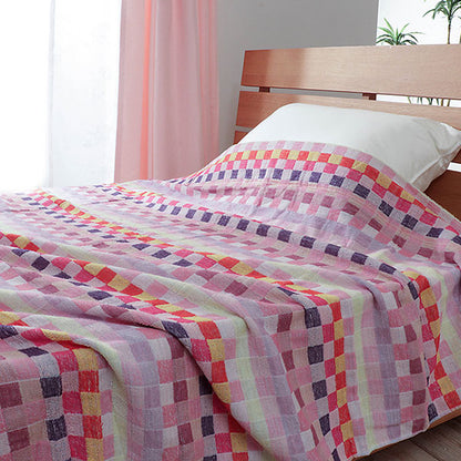 タオルケット チェック柄 綿100% 残糸 エコ 軽量 薄手 チェック ボーダー 速乾 夏用 シングル 140×190cm