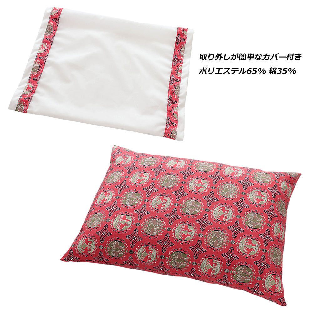 そば殻枕 まくら 枕 35×50cm カバー付き 洗える 花柄 双山羊柄 高さ調節可能 天然素材 日本製