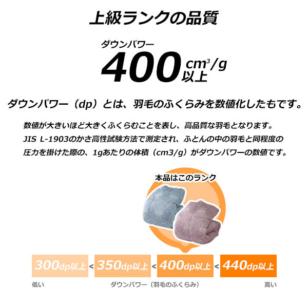 羽毛布団 シングル  ホワイトグース93% 1.0kg 立体キルト ダウンパワー400以上 日本製 抗菌加工